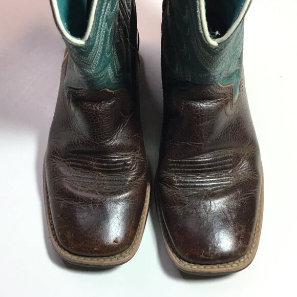 Ariat Crossfire Unisex Youth Size 7 1/2 Teal Blue Brown Cowboy Boots 10005989 - Picture 5 of 10